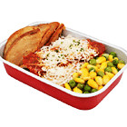 Vegetable Enchiladas with Cheese, Potato Wedges, Peas & Corn